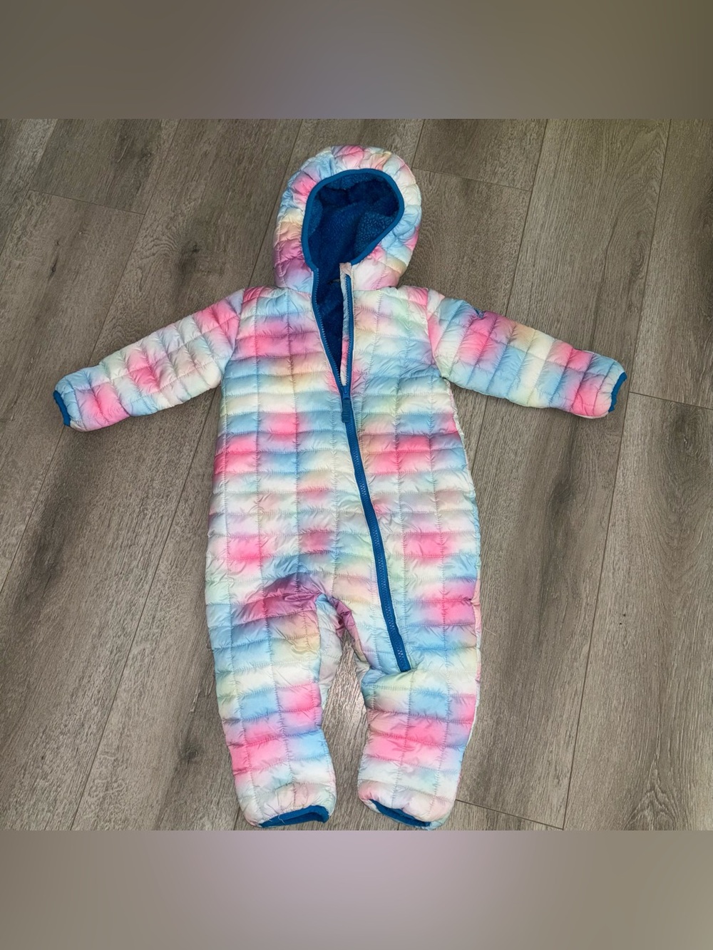 Snozu Baby Girls Rainbow Puffer Snowsuit One-Piece Hooded Jumpsuits Sz 24 months